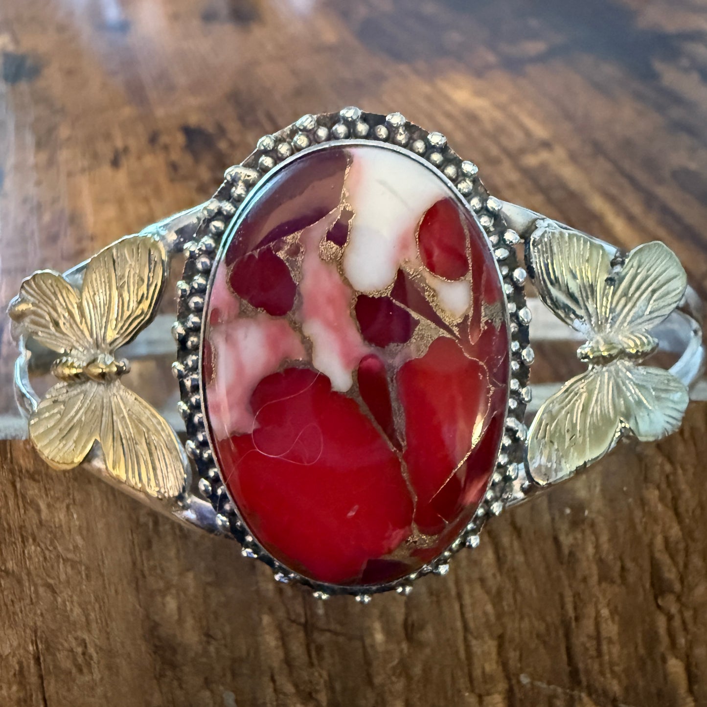 Pink Rose Dalhia Butterfly 925 Sterling Silver Adjustable Gemstone Bangle Silver Elegant