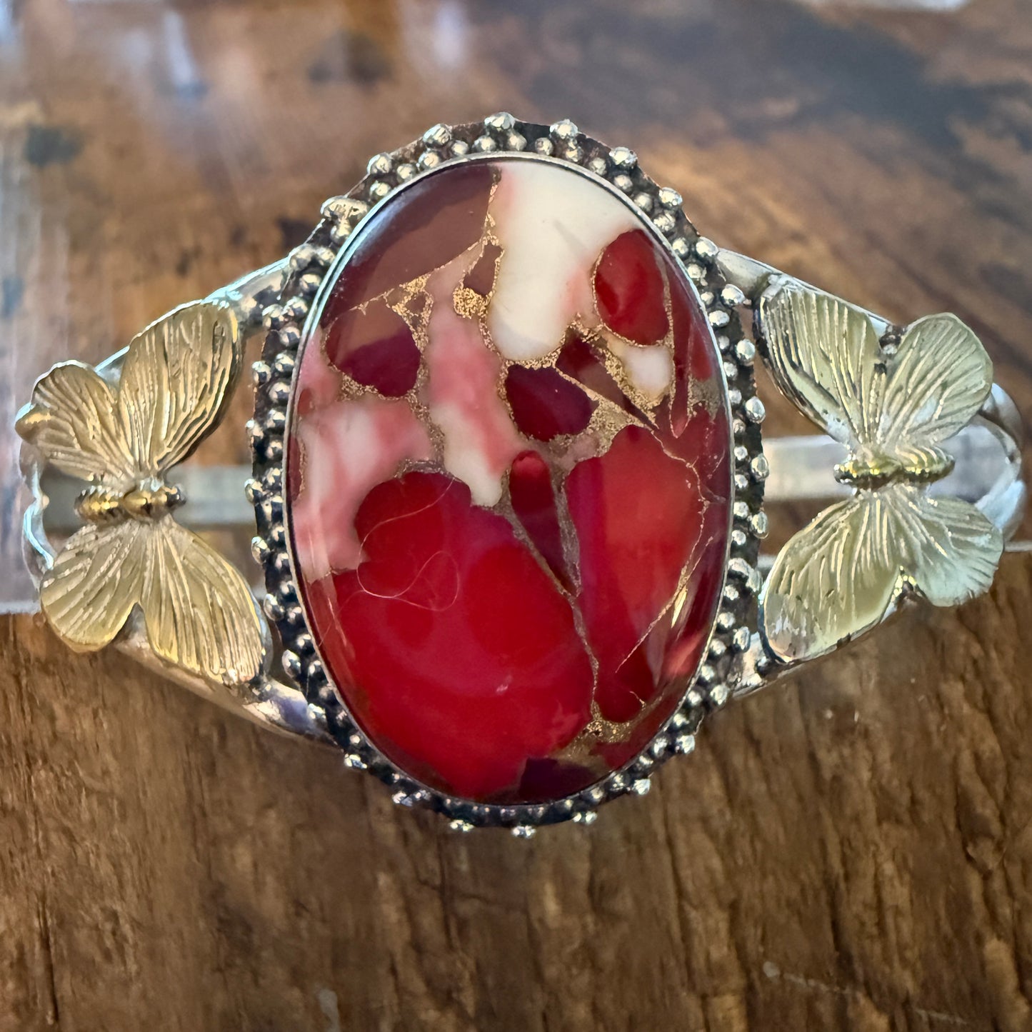 Pink Rose Dalhia Butterfly 925 Sterling Silver Adjustable Gemstone Bangle Silver Elegant