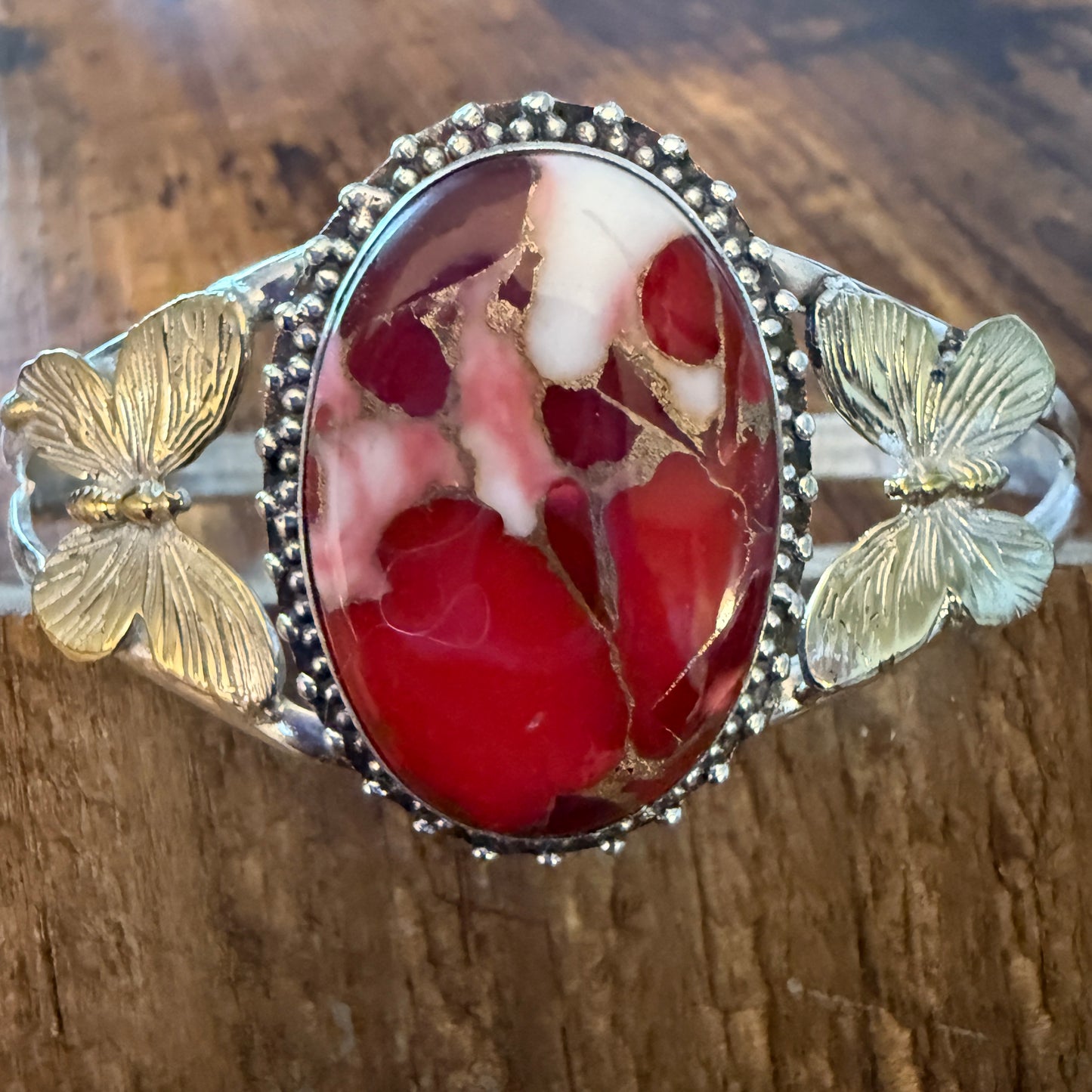Pink Rose Dalhia Butterfly 925 Sterling Silver Adjustable Gemstone Bangle Silver Elegant