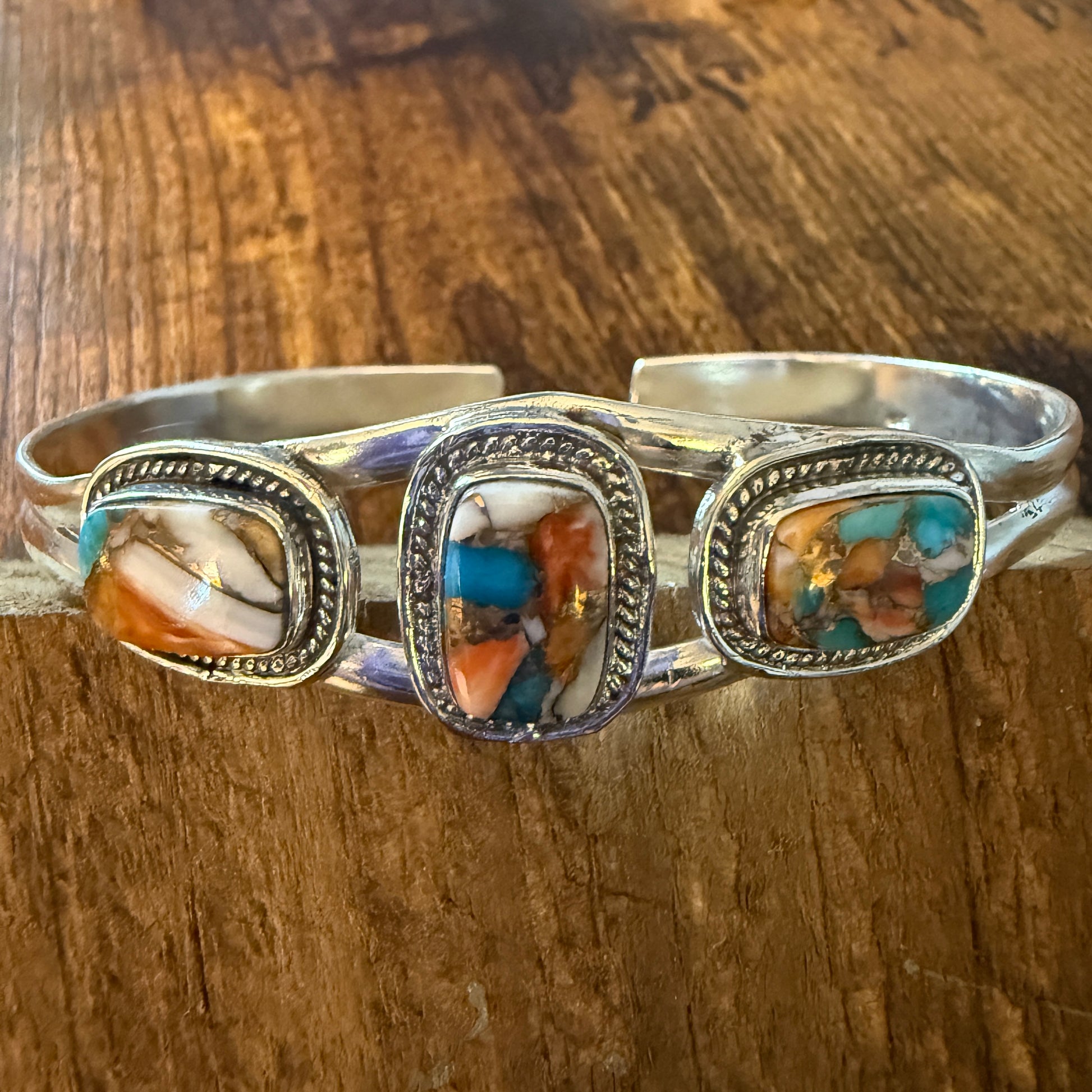 Oyster Copper Turquoise Dahlia Gemstone Sterling Silver Adjustable Bangle 925 Silver Elegant