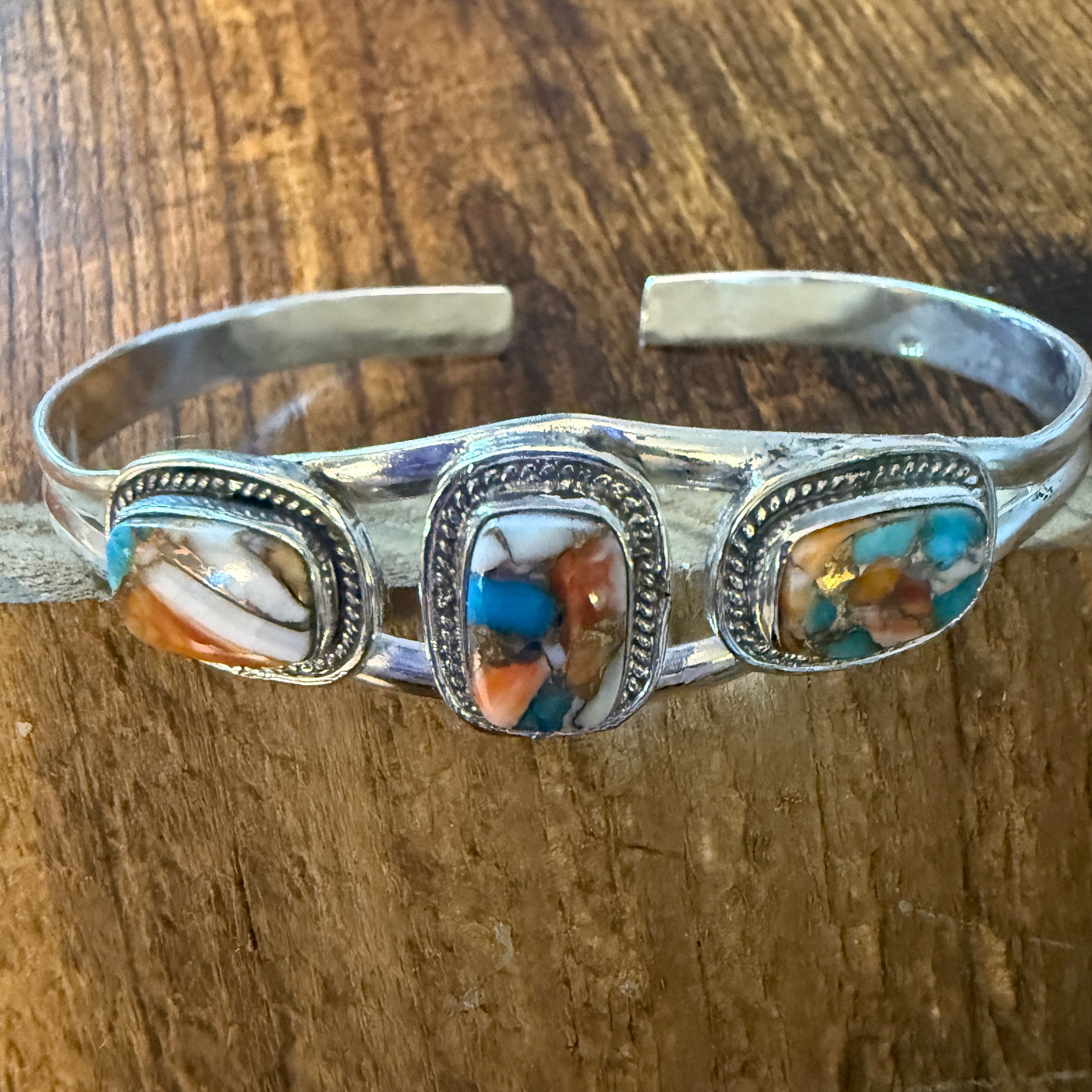 Oyster Copper Turquoise Dahlia Gemstone Sterling Silver Adjustable Bangle 925 Silver Elegant