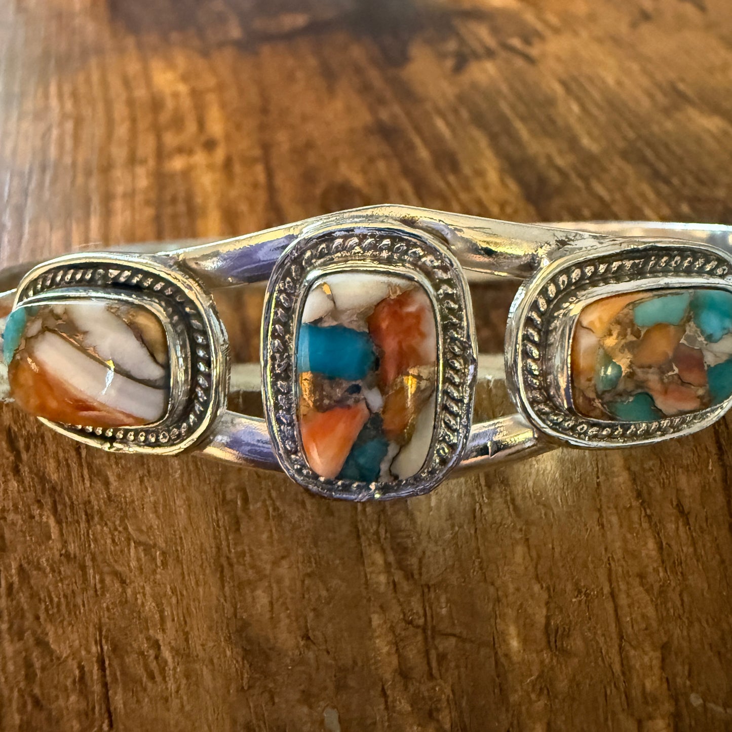 Oyster Copper Turquoise Dahlia Gemstone Sterling Silver Adjustable Bangle 925 Silver Elegant