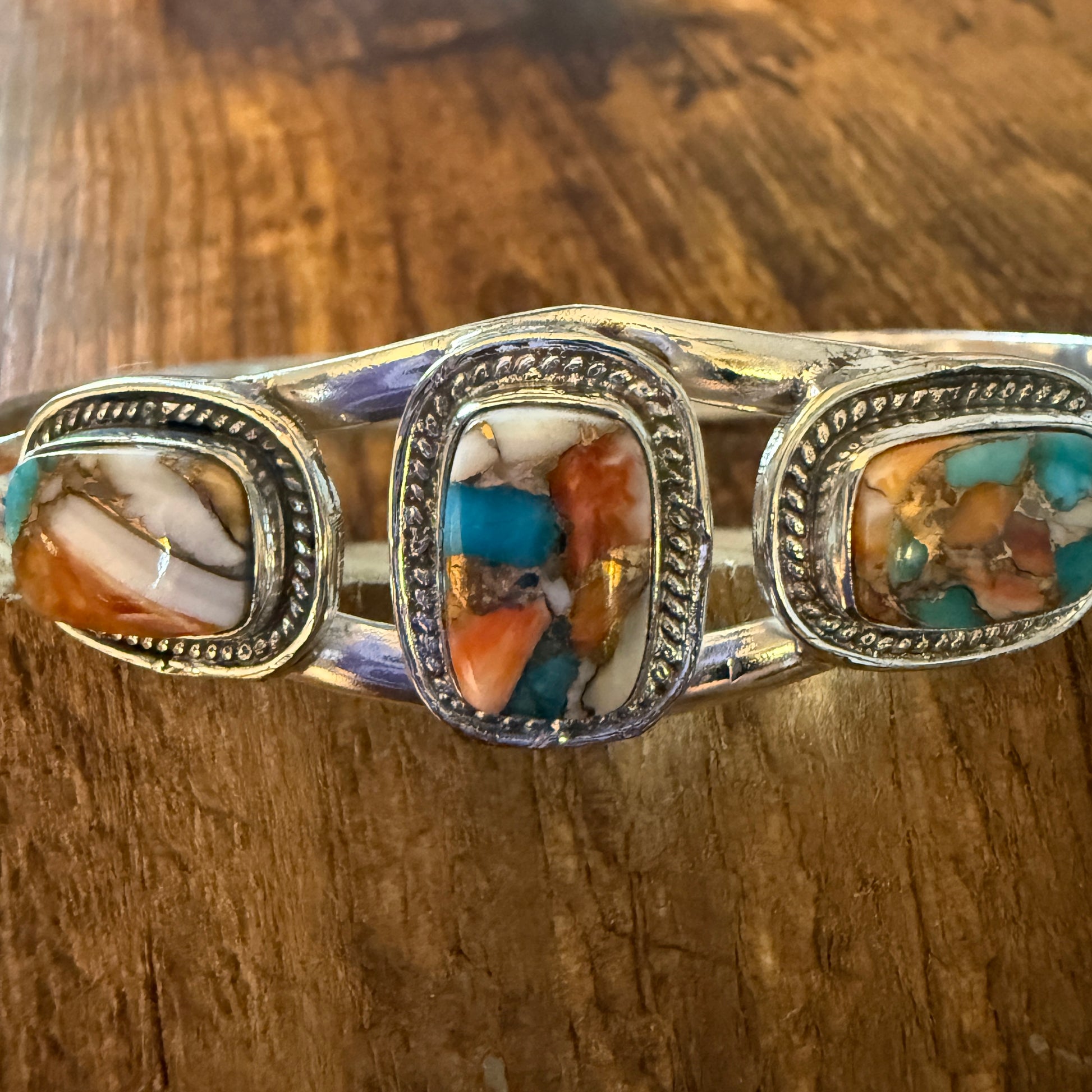 Oyster Copper Turquoise Dahlia Gemstone Sterling Silver Adjustable Bangle 925 Silver Elegant