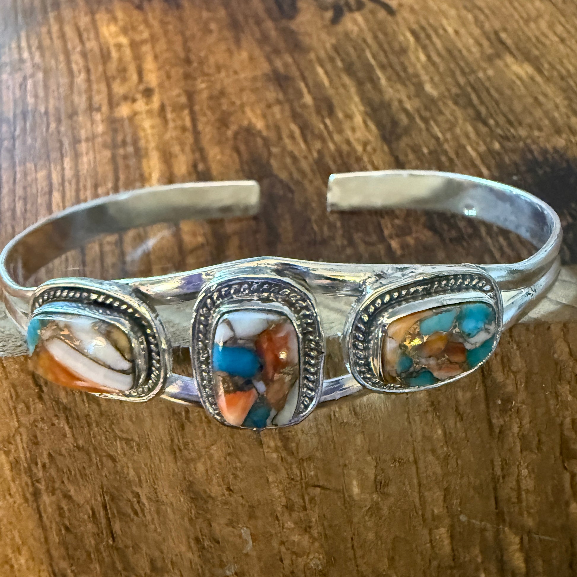 Oyster Copper Turquoise Dahlia Gemstone Sterling Silver Adjustable Bangle 925 Silver Elegant