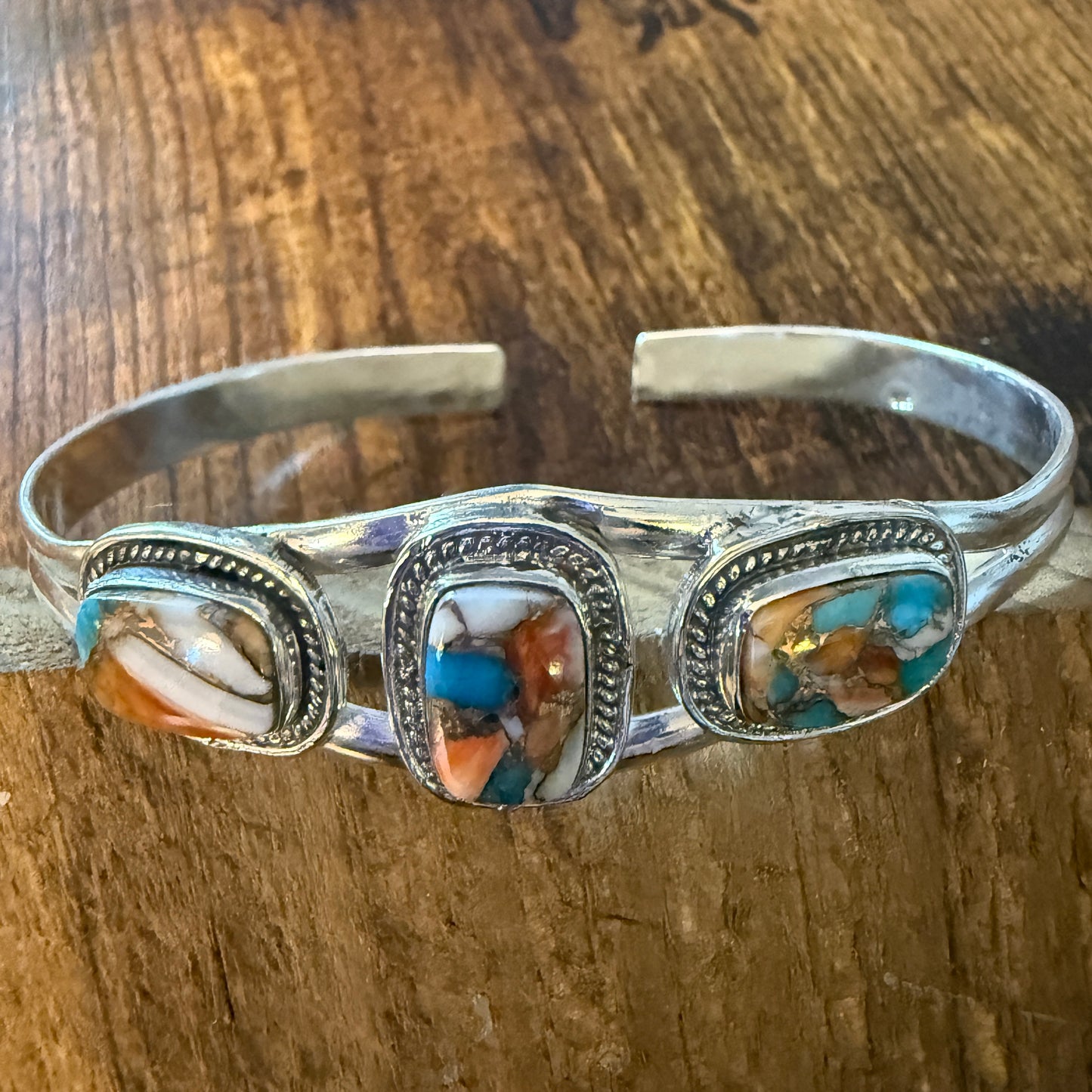 Oyster Copper Turquoise Dahlia Gemstone Sterling Silver Adjustable Bangle 925 Silver Elegant