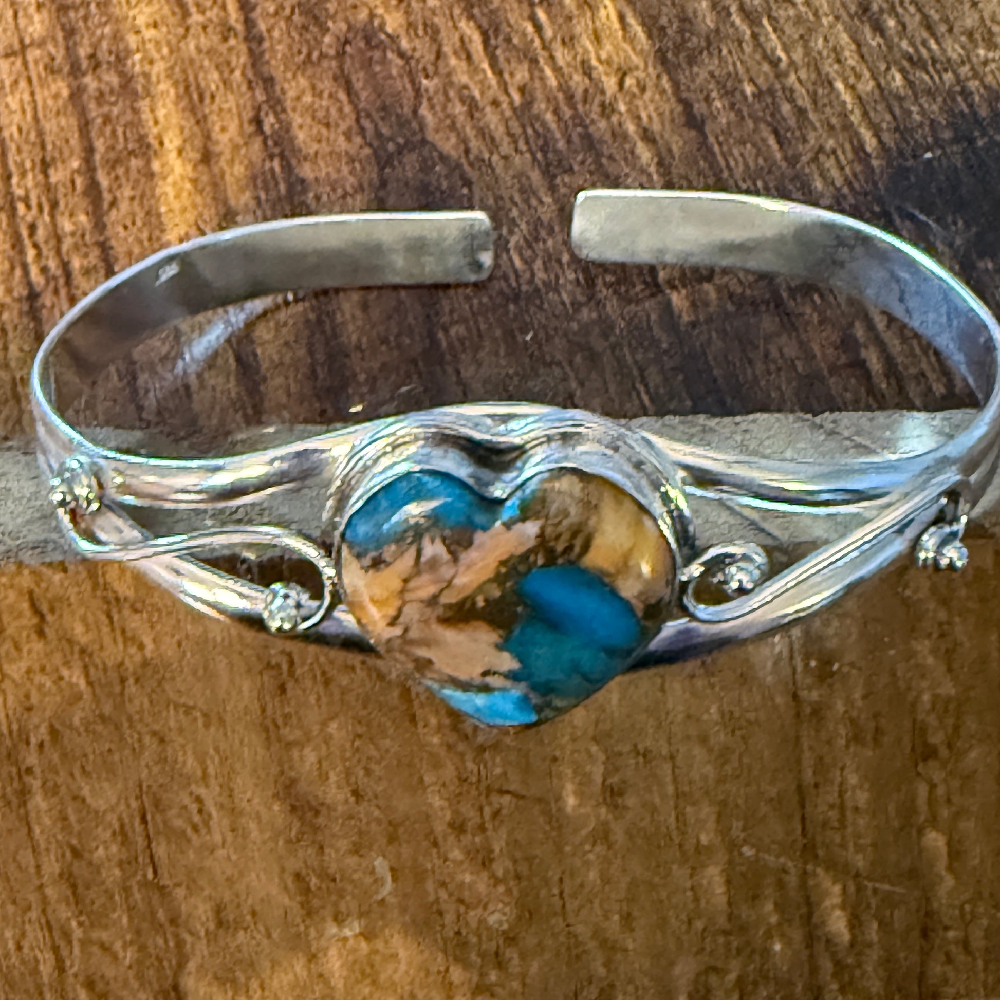 Oyster Copper Turquoise Bangle 925 Sterling Silver Adjustable Cuff Bangle Silver Elegant