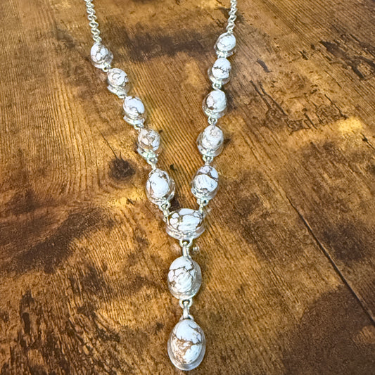 Wild Horse Dalhia Stone Y Necklace 925 Sterling Silver Link Necklace Silver Elegant