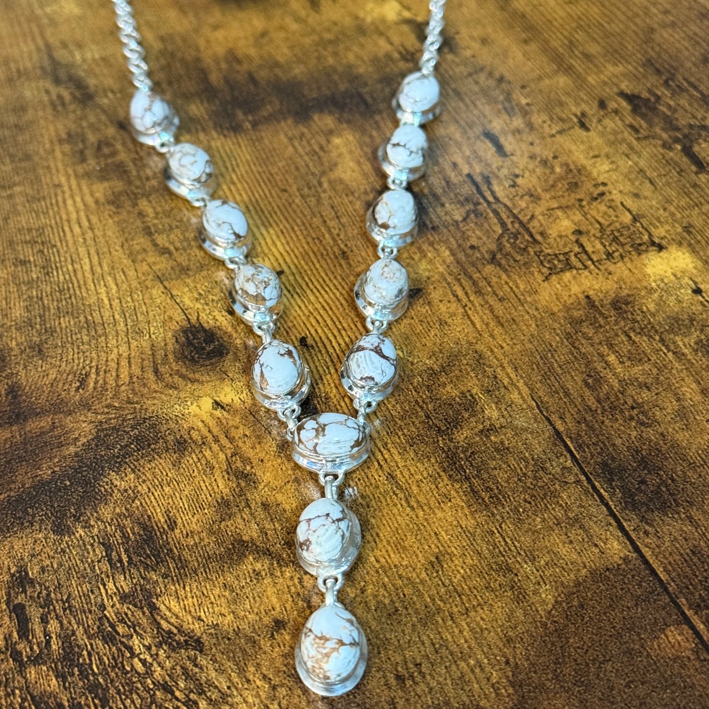 Wild Horse Dalhia Stone Y Necklace 925 Sterling Silver Link Necklace Silver Elegant