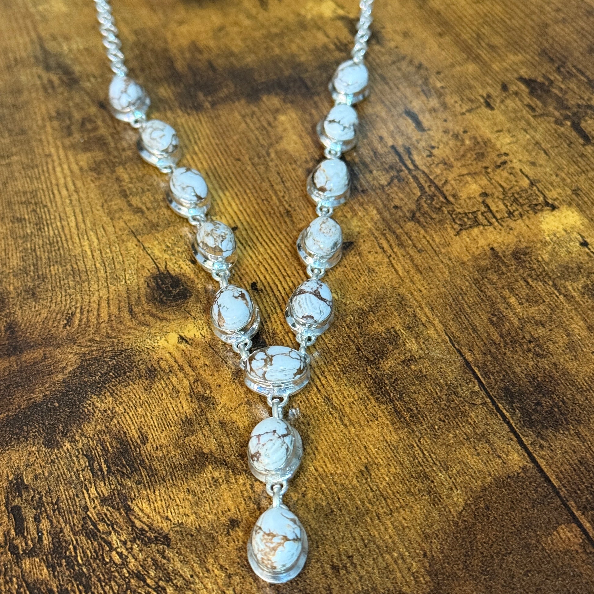 Wild Horse Dalhia Stone Y Necklace 925 Sterling Silver Link Necklace Silver Elegant