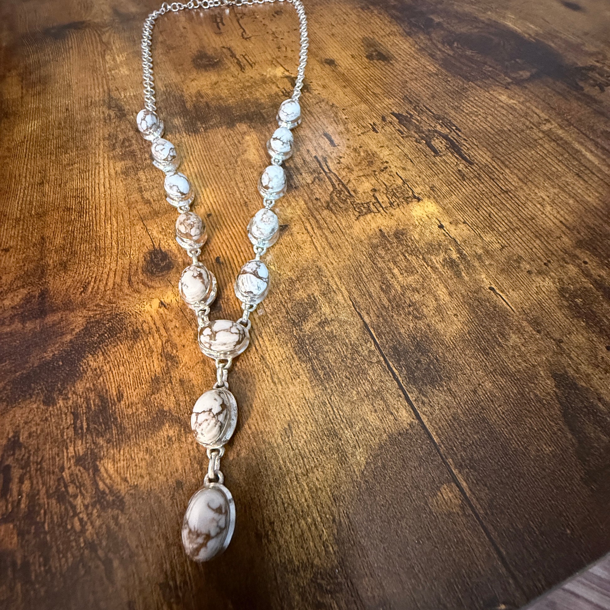 Wild Horse Dalhia Stone Y Necklace 925 Sterling Silver Link Necklace Silver Elegant