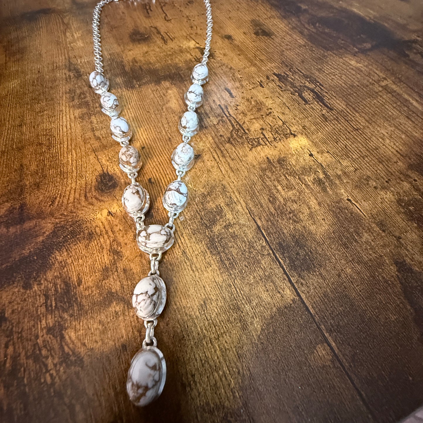 Wild Horse Dalhia Stone Y Necklace 925 Sterling Silver Link Necklace Silver Elegant