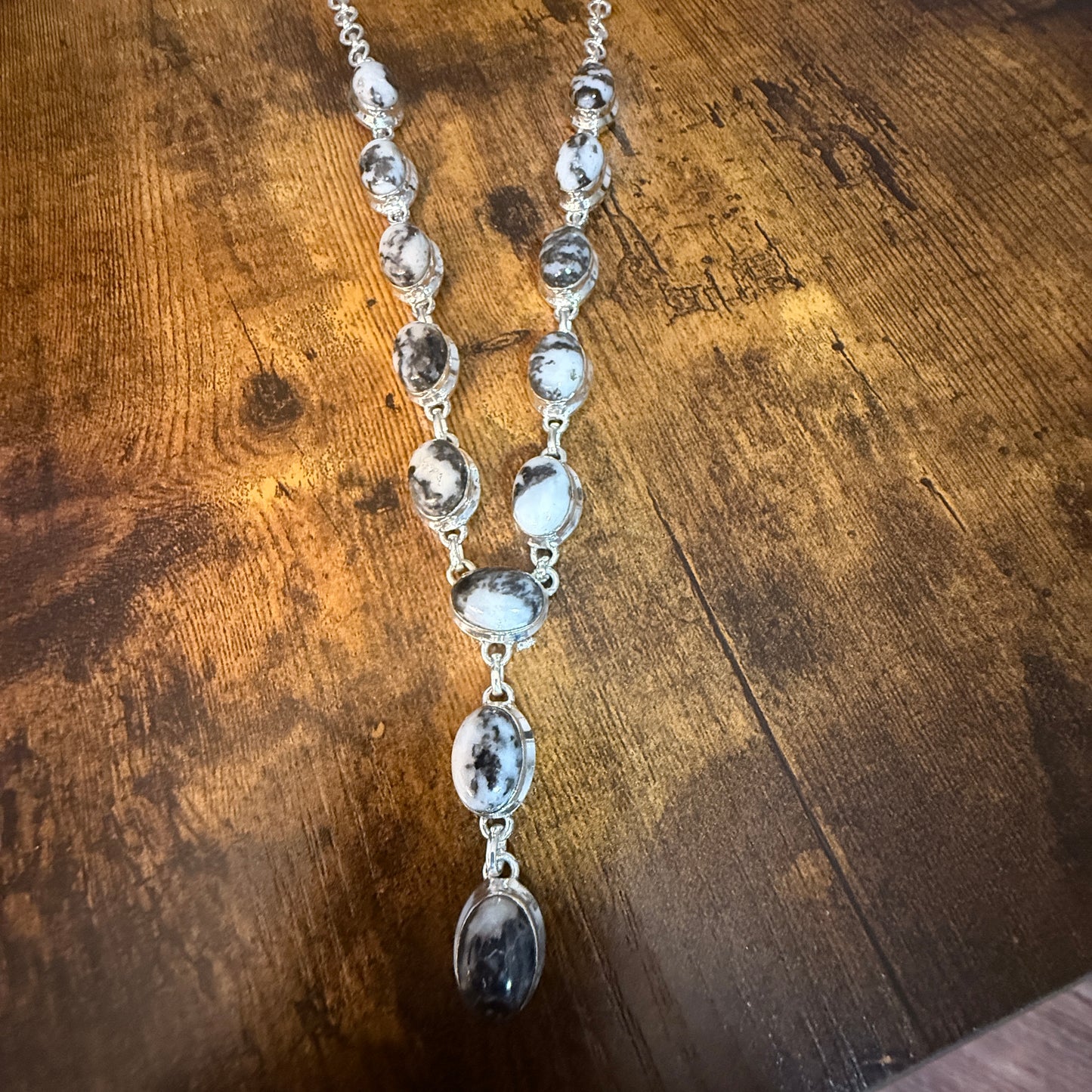 White Buffalo Dalhia Turquoise Stone Y Necklace 925 Sterling Silver Link Silver Elegant