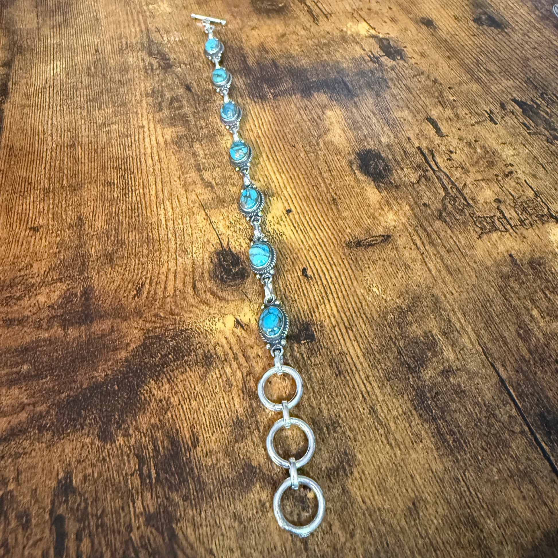 Blue Copper Dalhia Turquoise Bracelet 925 Sterling Silver Links Silver Elegant