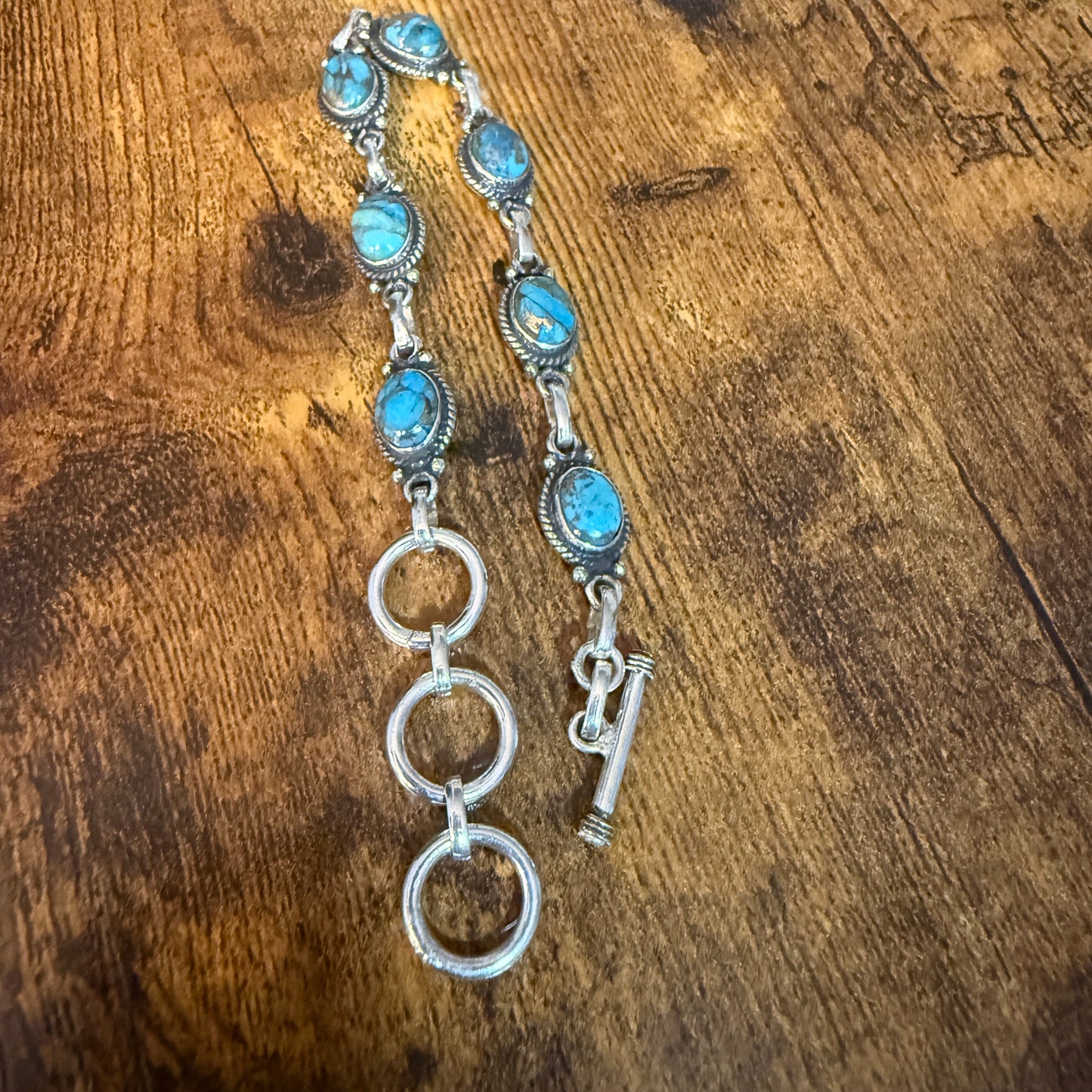 Blue Copper Dalhia Turquoise Bracelet 925 Sterling Silver Links Silver Elegant