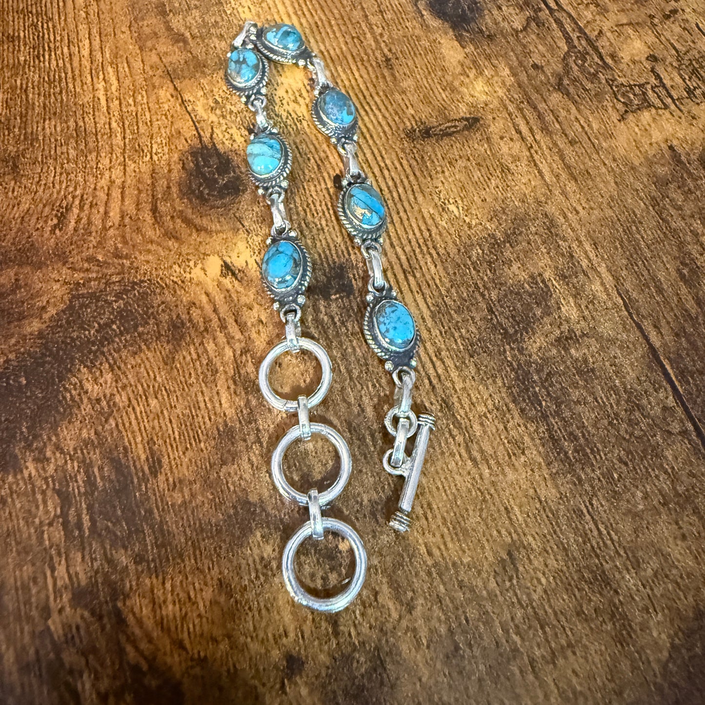 Blue Copper Dalhia Turquoise Bracelet 925 Sterling Silver Links Silver Elegant
