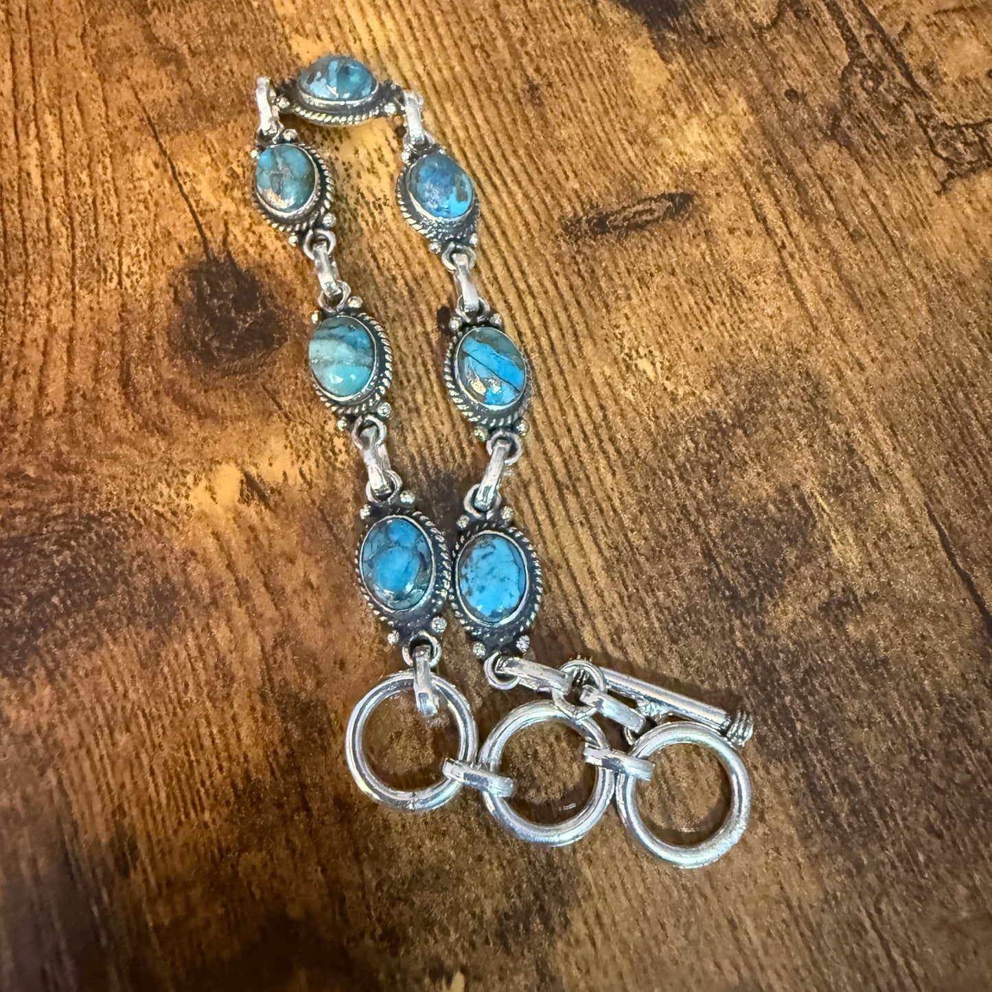 Blue Copper Dalhia Turquoise Bracelet 925 Sterling Silver Links Silver Elegant