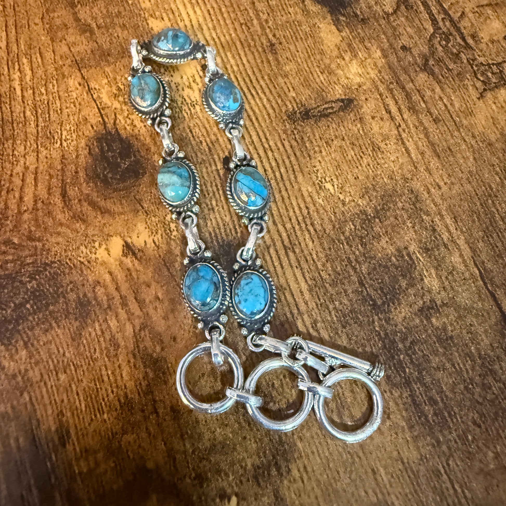 Blue Copper Dalhia Turquoise Bracelet 925 Sterling Silver Links Silver Elegant