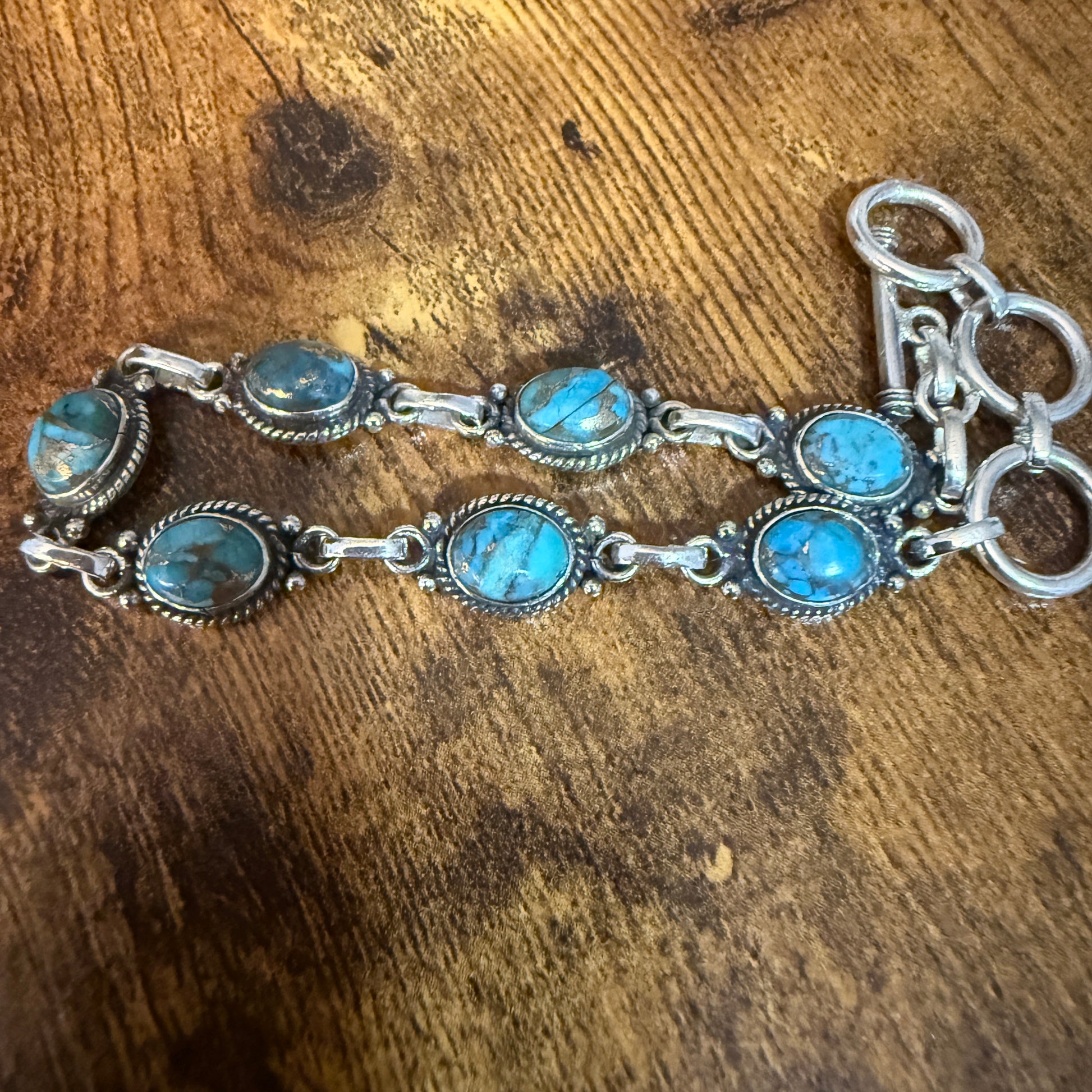 Blue Copper Dalhia Turquoise Bracelet 925 Sterling Silver Links Silver Elegant