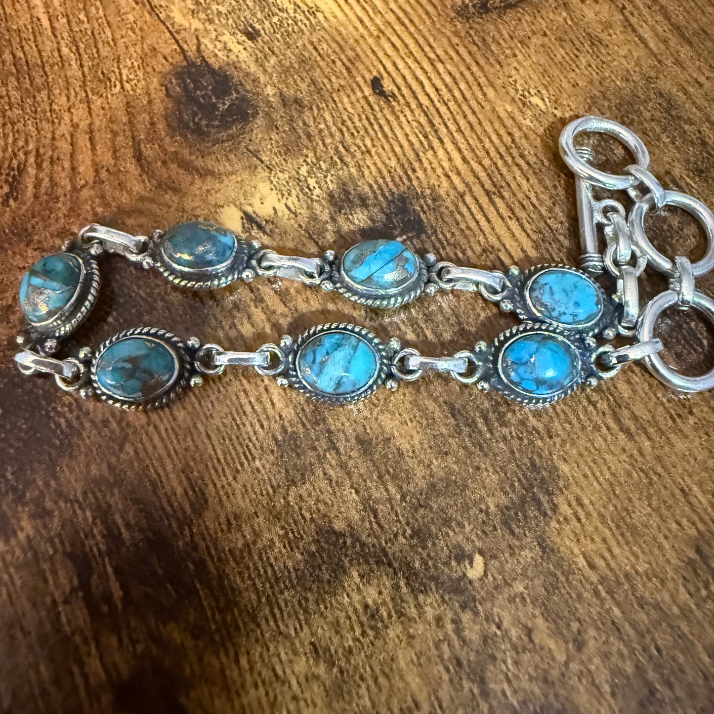 Blue Copper Dalhia Turquoise Bracelet 925 Sterling Silver Links Silver Elegant