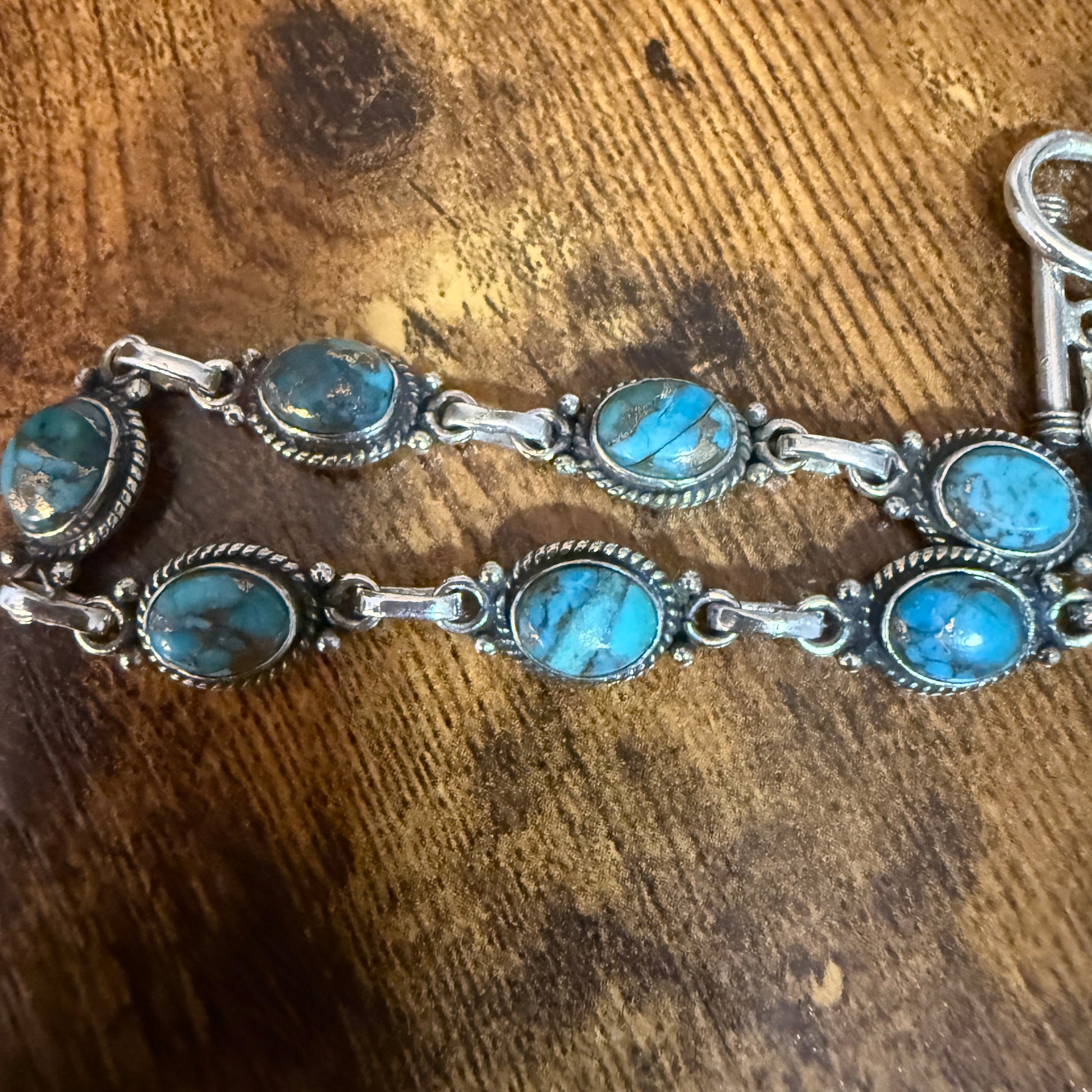 Blue Copper Dalhia Turquoise Bracelet 925 Sterling Silver Links Silver Elegant