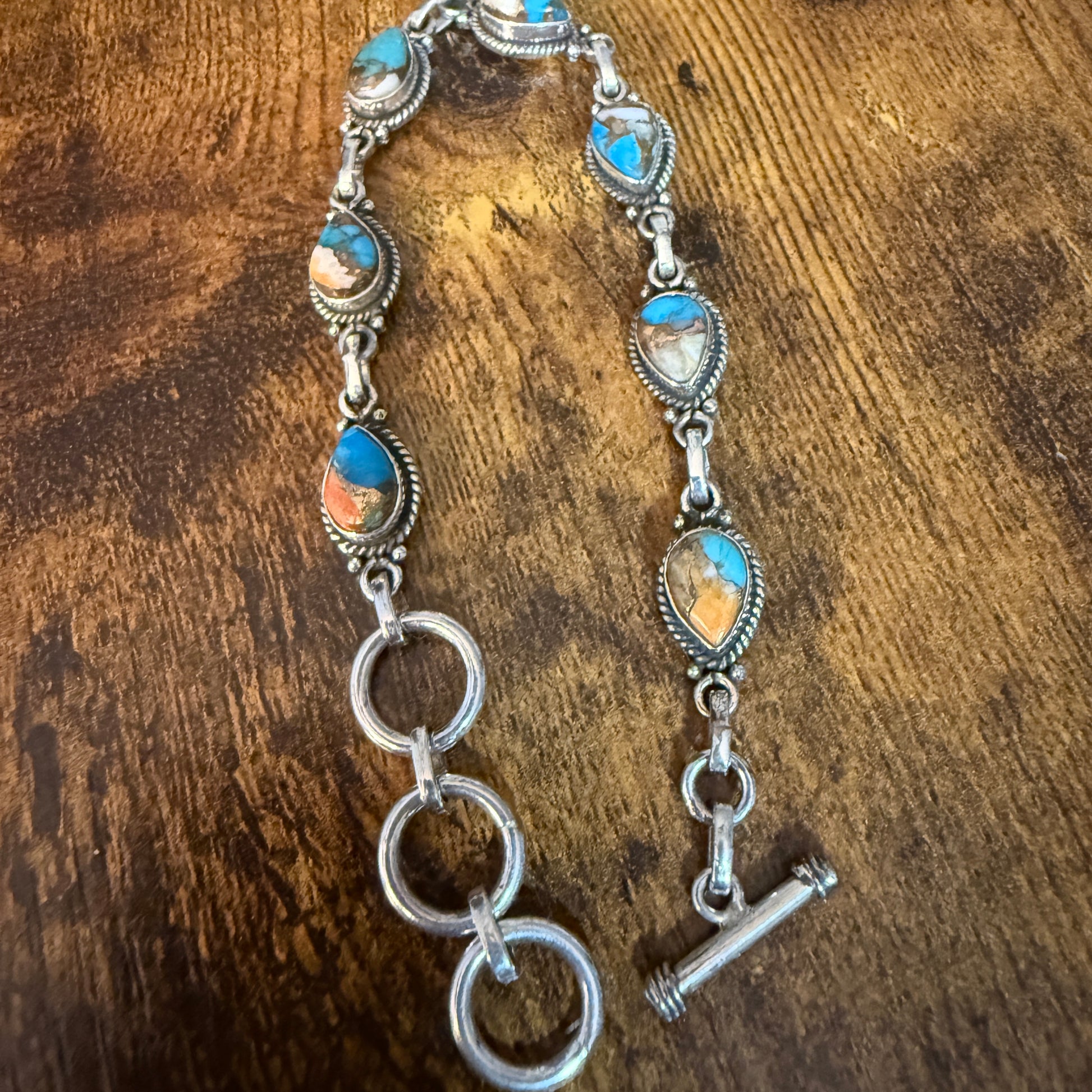 Oyster Copper Turquoise Dalhia Gemstone Bracelet In 925 Sterling Silver Silver Elegant
