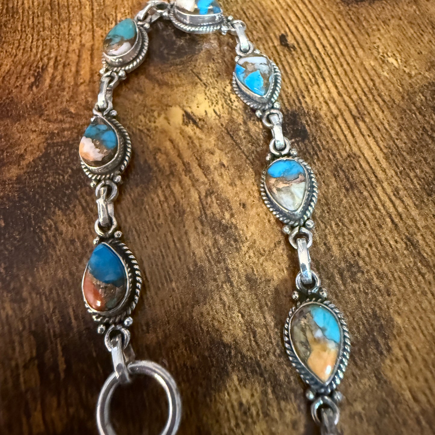 Oyster Copper Turquoise Dalhia Gemstone Bracelet In 925 Sterling Silver Silver Elegant