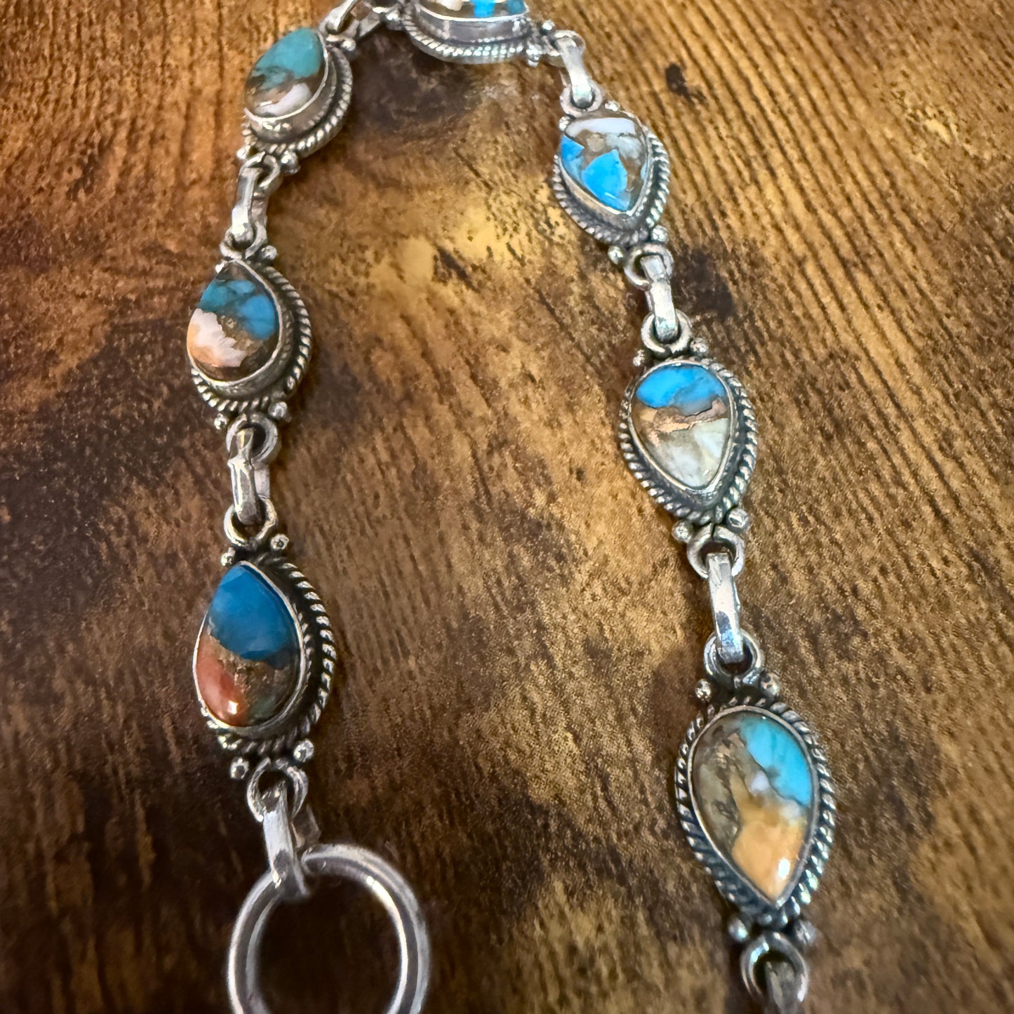 Oyster Copper Turquoise Dalhia Gemstone Bracelet In 925 Sterling Silver Silver Elegant