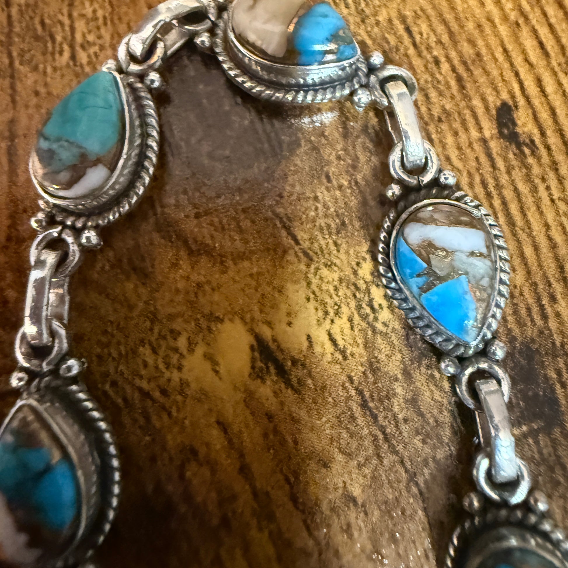 Oyster Copper Turquoise Dalhia Gemstone Bracelet In 925 Sterling Silver Silver Elegant