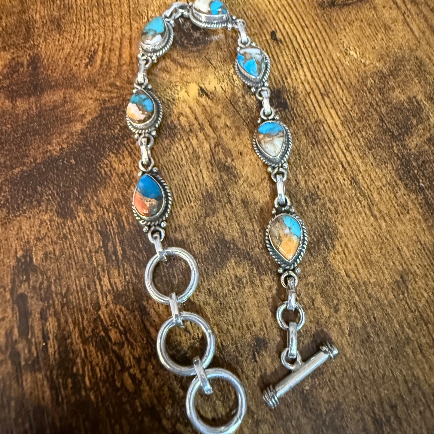 Oyster Copper Turquoise Dalhia Gemstone Bracelet In 925 Sterling Silver Silver Elegant