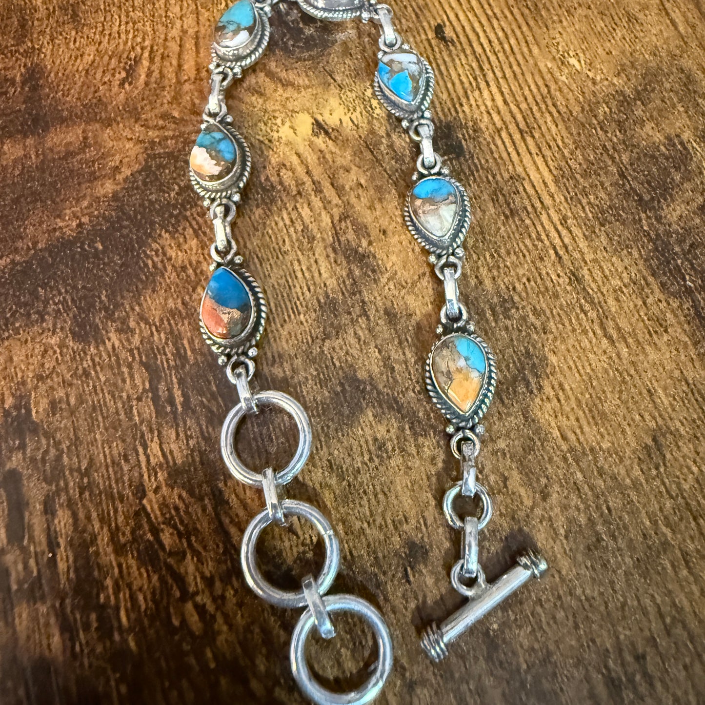 Oyster Copper Turquoise Dalhia Gemstone Bracelet In 925 Sterling Silver Silver Elegant