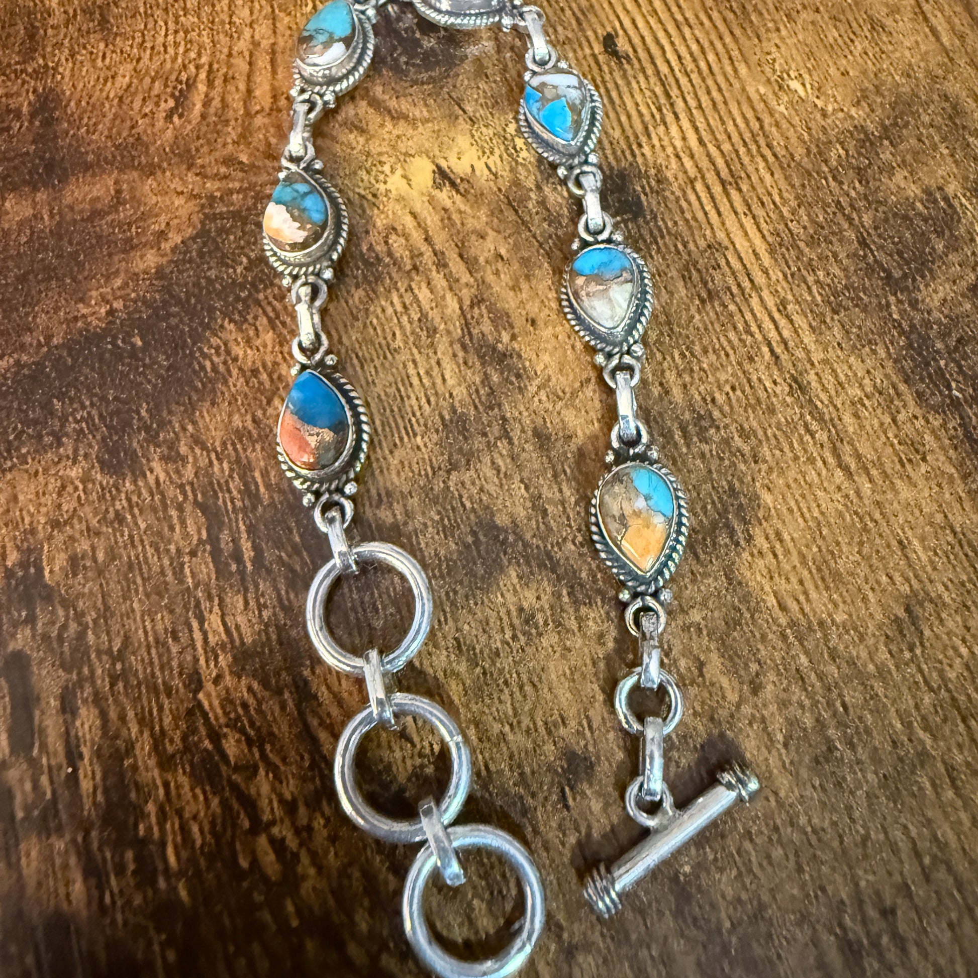 Oyster Copper Turquoise Dalhia Gemstone Bracelet In 925 Sterling Silver Silver Elegant