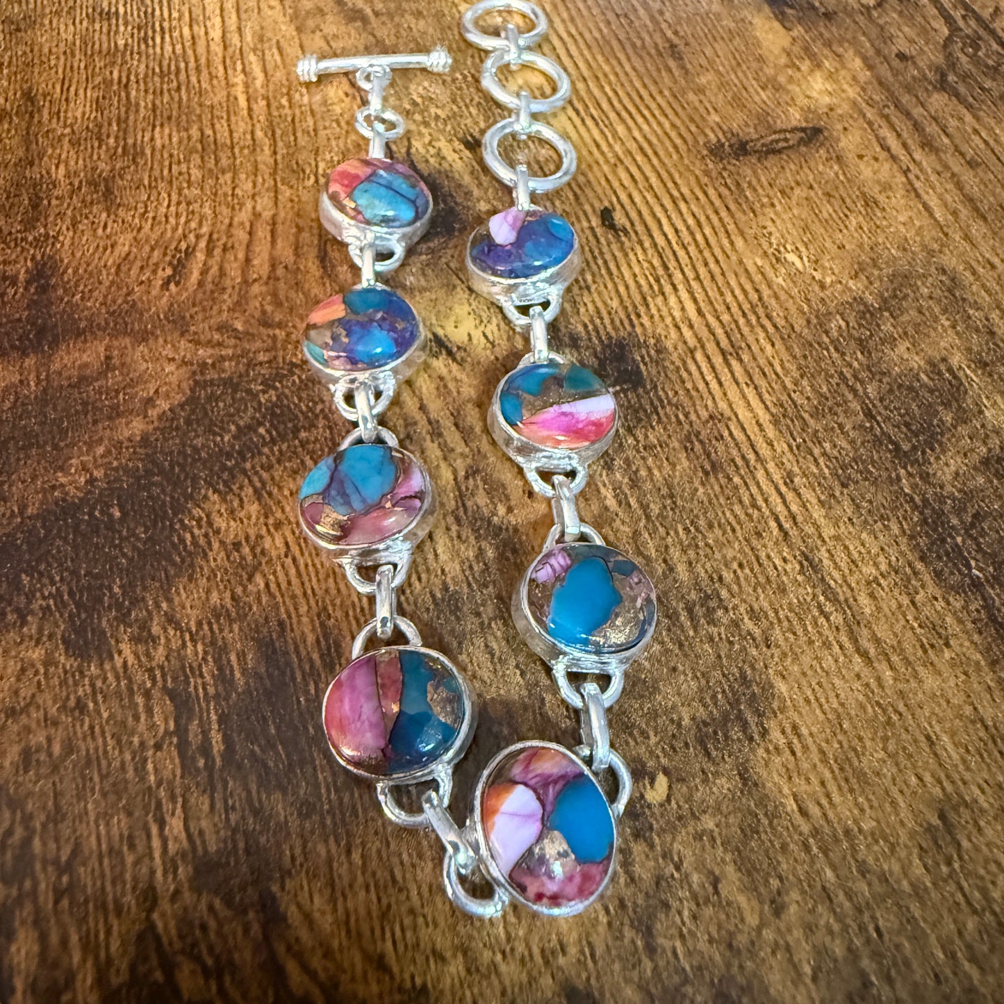Red Rose Dalhia Turquoise Natural Stone Sterling Silver Link Bracelet Silver Elegant