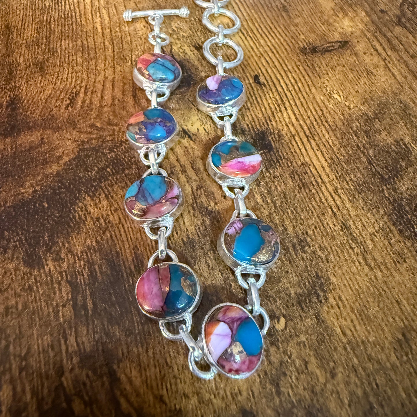 Red Rose Dalhia Turquoise Natural Stone Sterling Silver Link Bracelet Silver Elegant