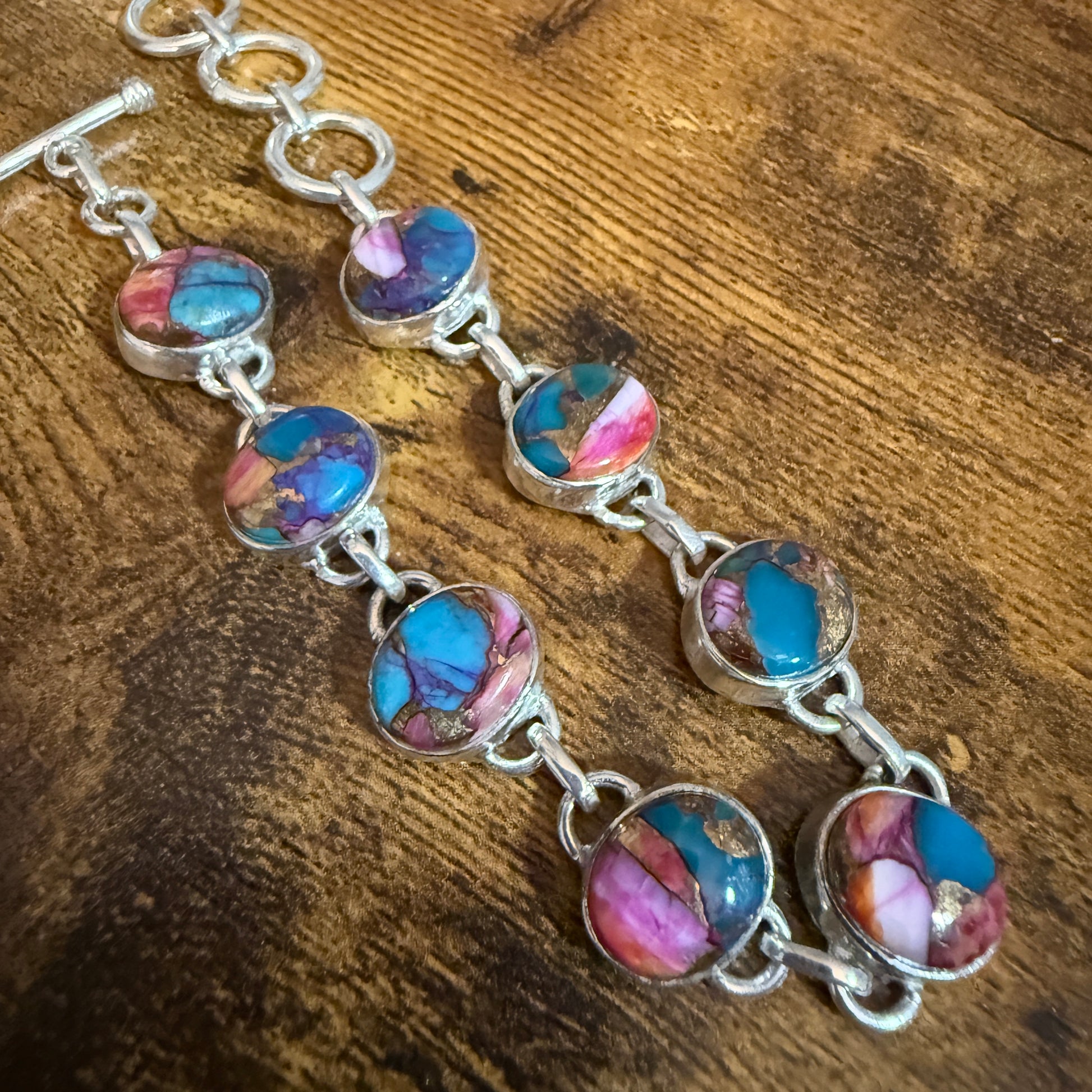 Red Rose Dalhia Turquoise Natural Stone Sterling Silver Link Bracelet Silver Elegant