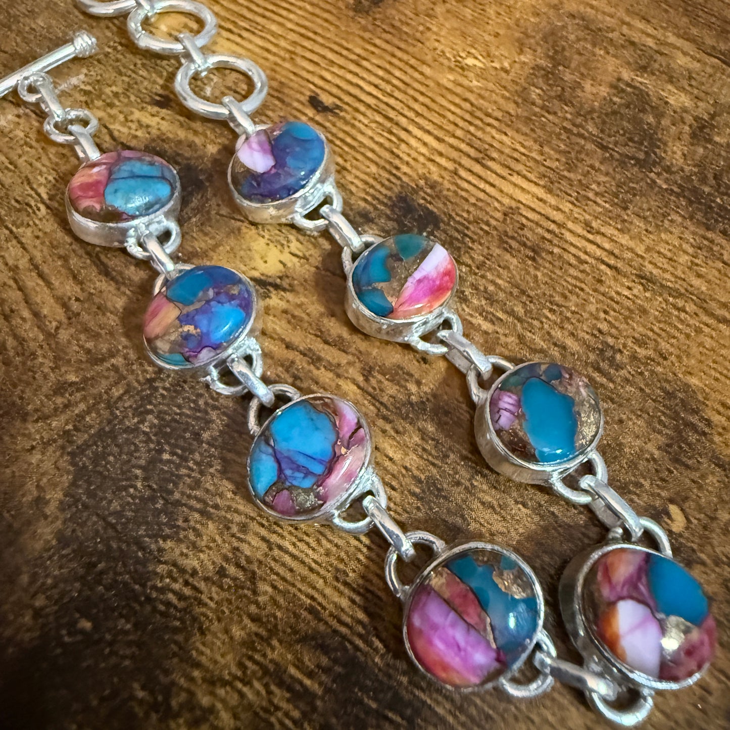 Red Rose Dalhia Turquoise Natural Stone Sterling Silver Link Bracelet Silver Elegant