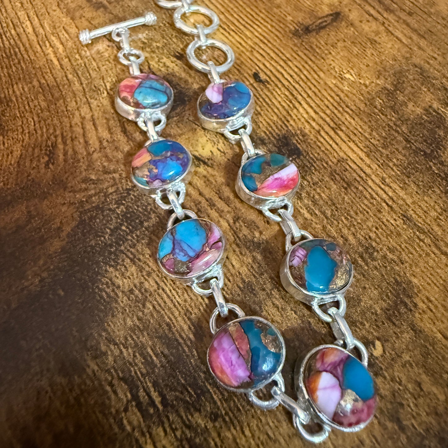 Red Rose Dalhia Turquoise Natural Stone Sterling Silver Link Bracelet Silver Elegant