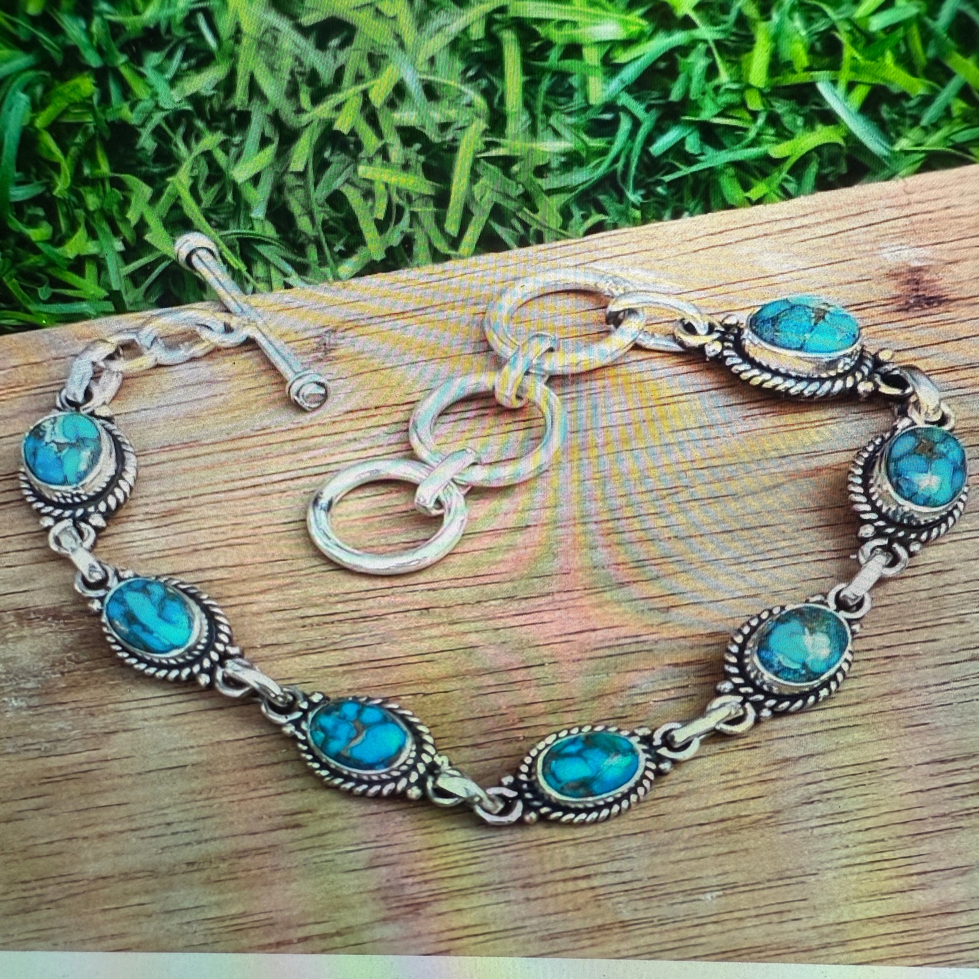 Blue Copper Dalhia Turquoise Bracelet 925 Sterling Silver Links Silver Elegant