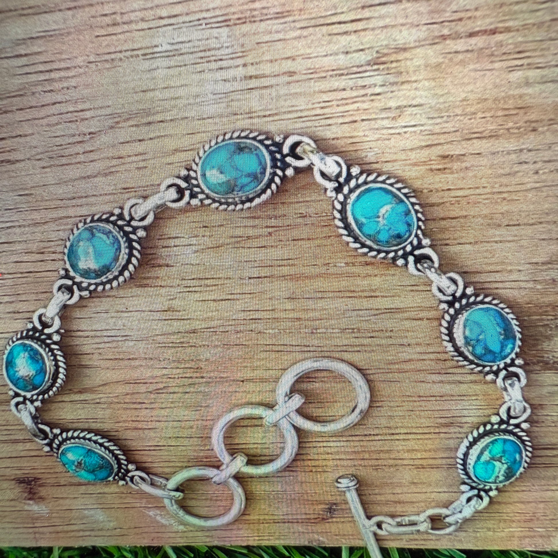 Blue Copper Dalhia Turquoise Bracelet 925 Sterling Silver Links Silver Elegant