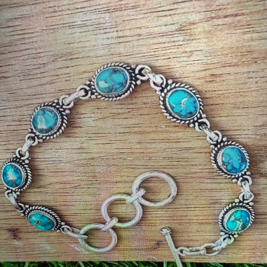 Blue Copper Dalhia Turquoise Bracelet 925 Sterling Silver Links Silver Elegant