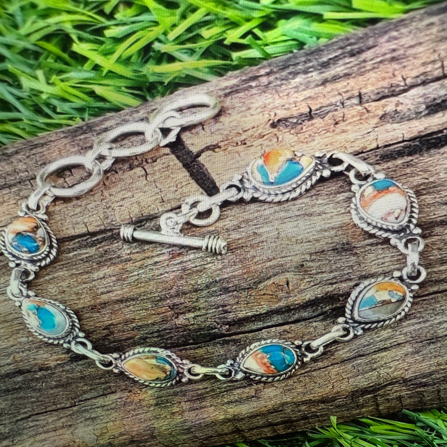 Oyster Copper Turquoise Dalhia Gemstone Bracelet In 925 Sterling Silver Silver Elegant
