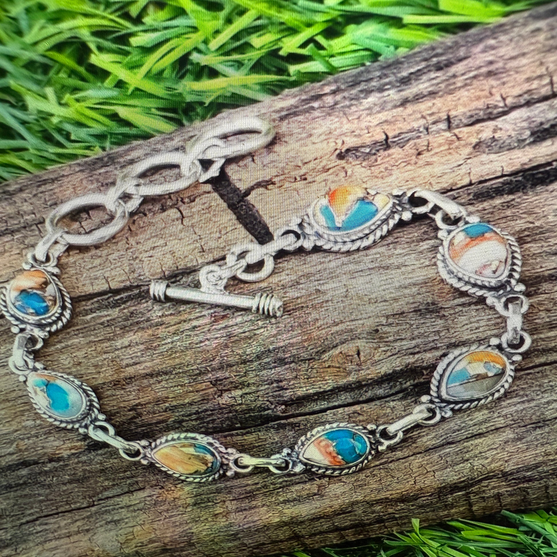 Oyster Copper Turquoise Dalhia Gemstone Bracelet In 925 Sterling Silver Silver Elegant