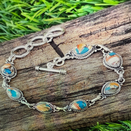 Oyster Copper Turquoise Dalhia Gemstone Bracelet In 925 Sterling Silver Silver Elegant