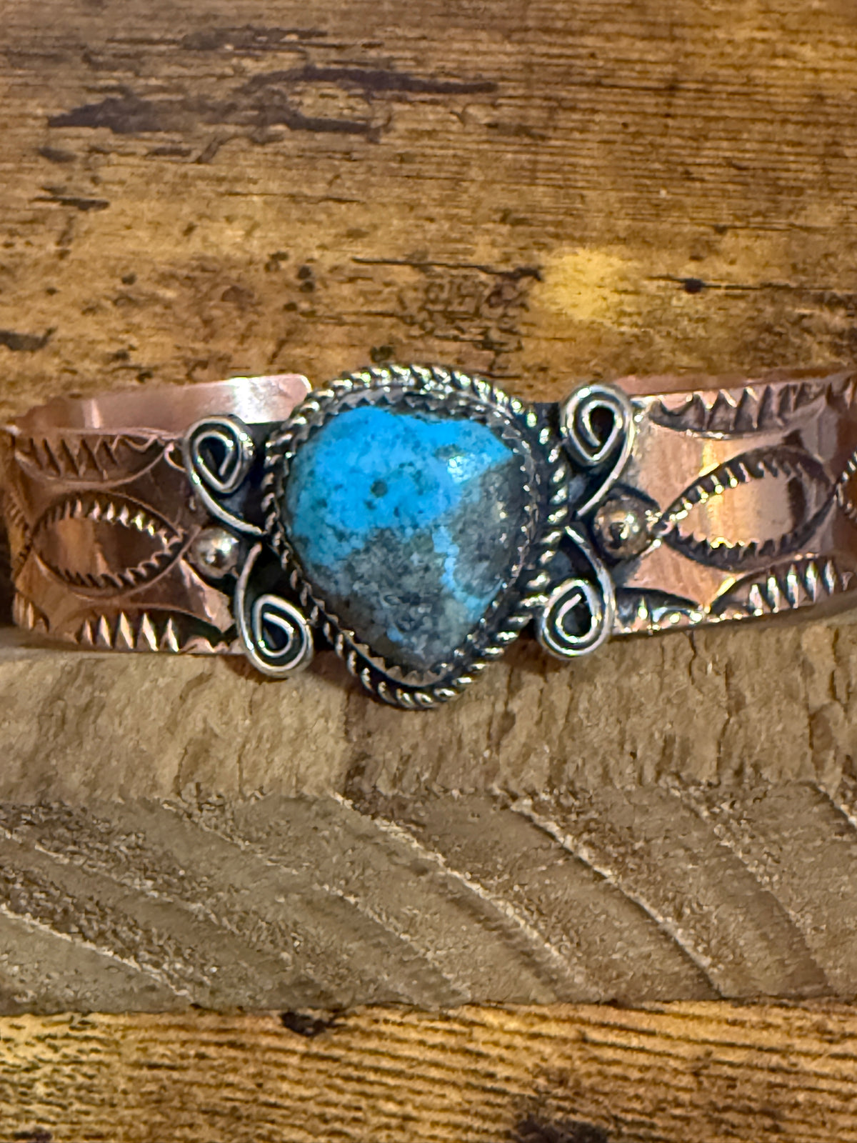 Navajo Inspired Copper Turquoise Cuff Bracelet Signed by Jackie Cleveland Silver Elegant