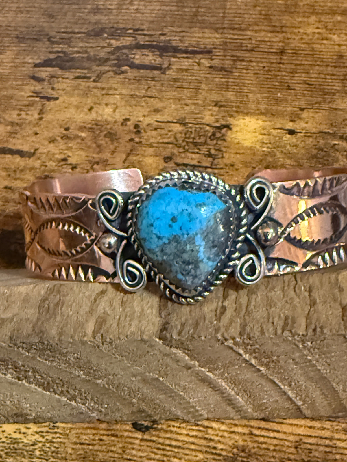 Navajo Inspired Copper Turquoise Cuff Bracelet Signed by Jackie Cleveland Silver Elegant