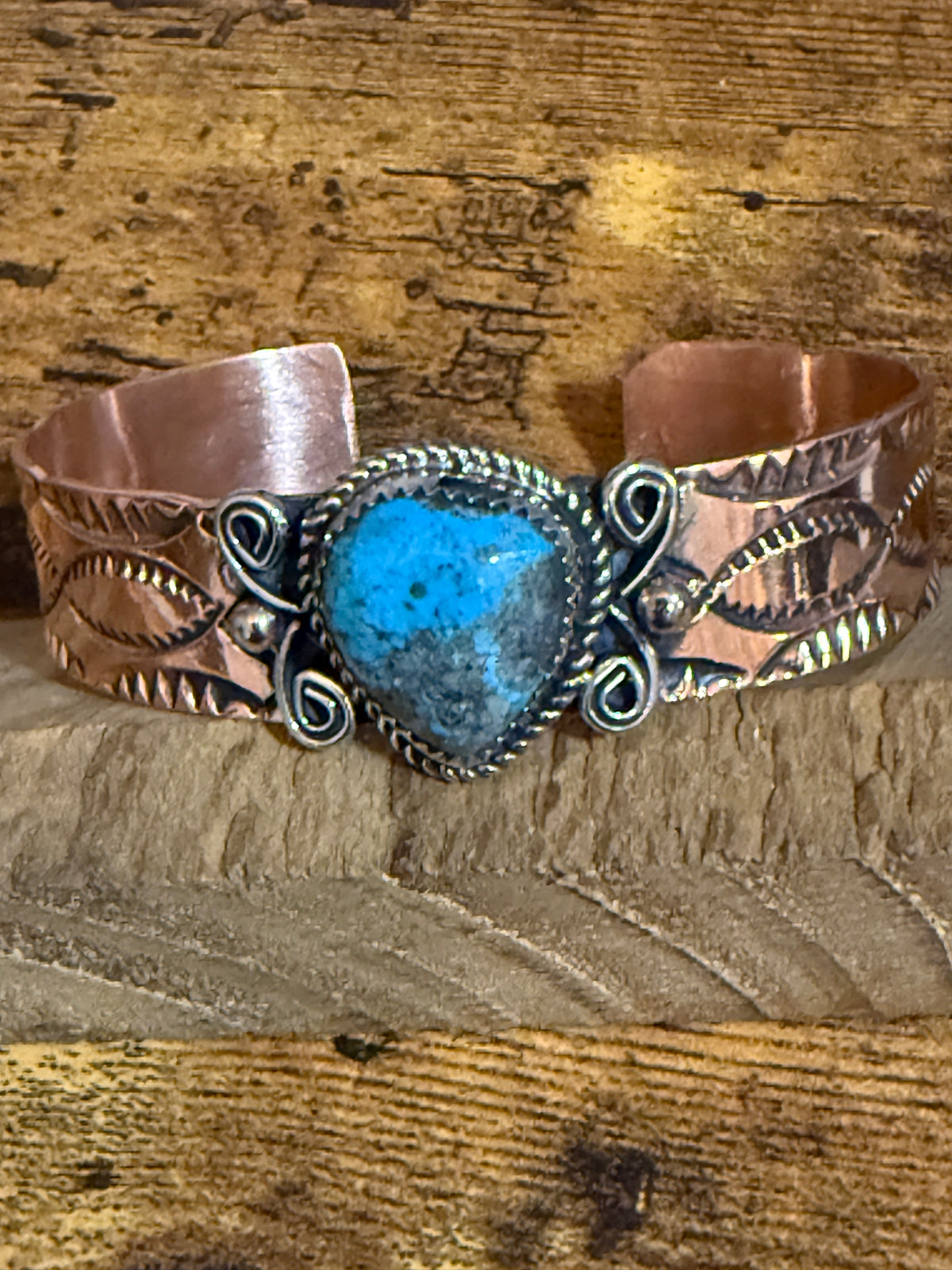 Navajo Inspired Copper Turquoise Cuff Bracelet Signed by Jackie Cleveland Silver Elegant