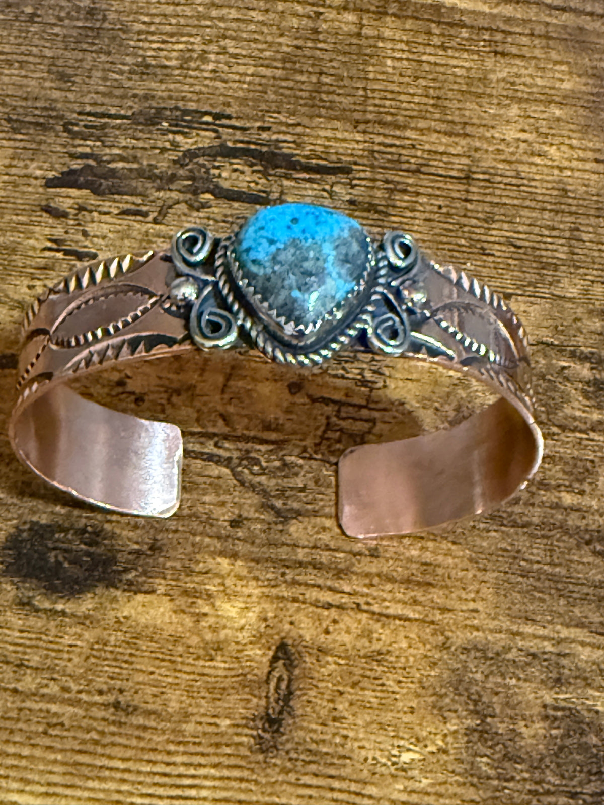 Navajo Inspired Copper Turquoise Cuff Bracelet Signed by Jackie Cleveland Silver Elegant