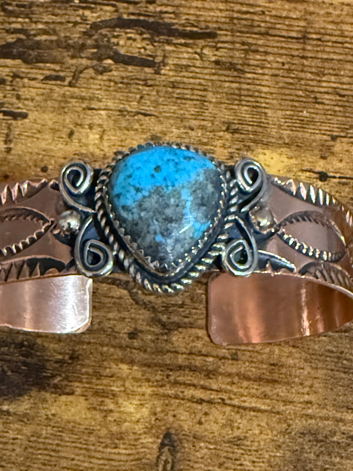 Navajo Inspired Copper Turquoise Cuff Bracelet Signed by Jackie Cleveland Silver Elegant