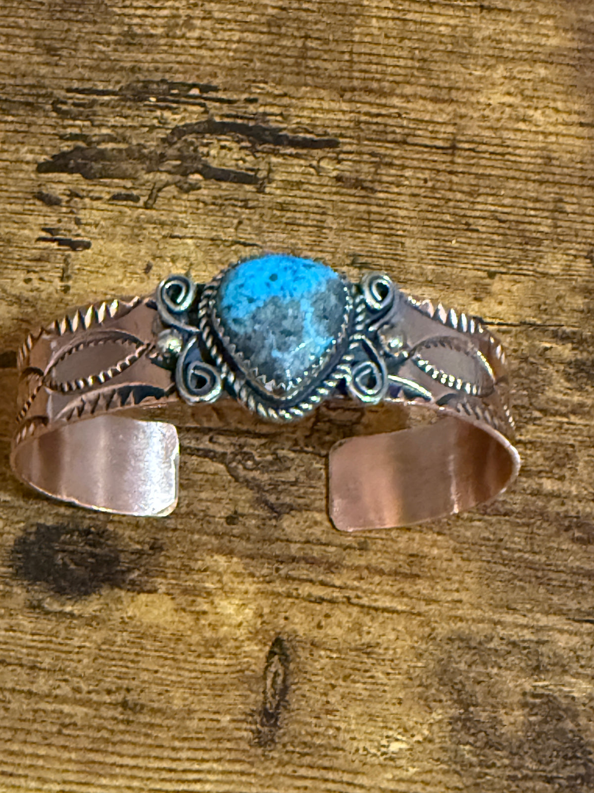 Navajo Inspired Copper Turquoise Cuff Bracelet Signed by Jackie Cleveland Silver Elegant