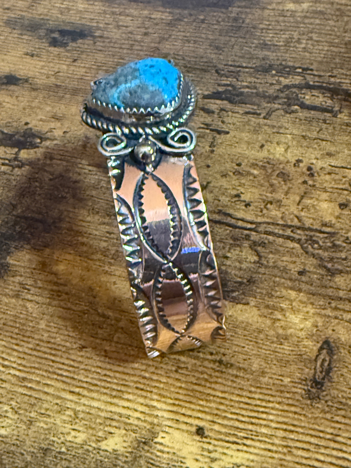 Navajo Inspired Copper Turquoise Cuff Bracelet Signed by Jackie Cleveland Silver Elegant