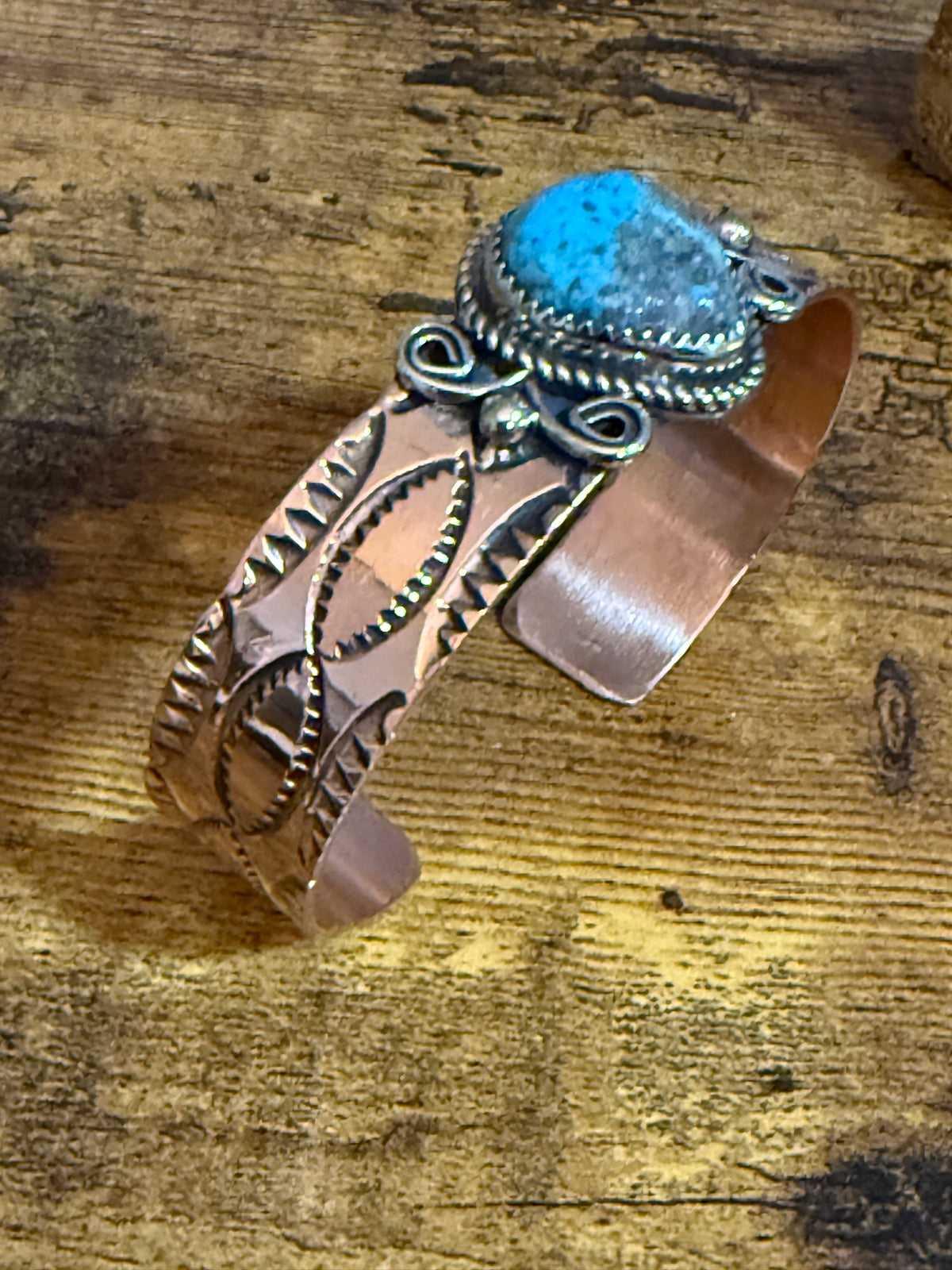 Navajo Inspired Copper Turquoise Cuff Bracelet Signed by Jackie Cleveland Silver Elegant